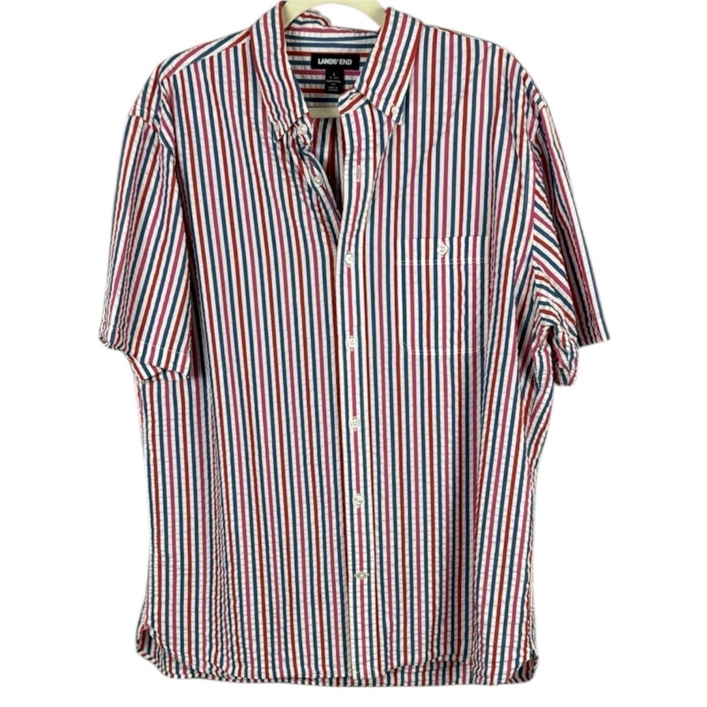 Lands' End Men's Casual Red and Blue Button Down Shirt Size 16-16.5"